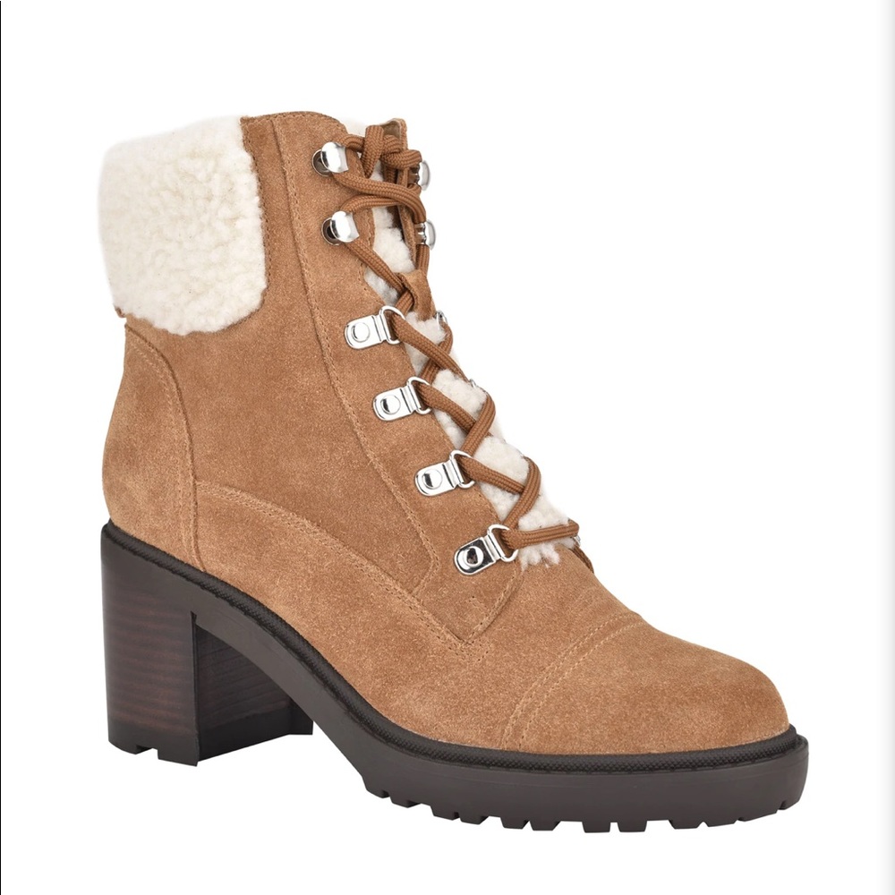 NEW- MARC FISHER Lakynn Hiker Suede Healed Tan Boots